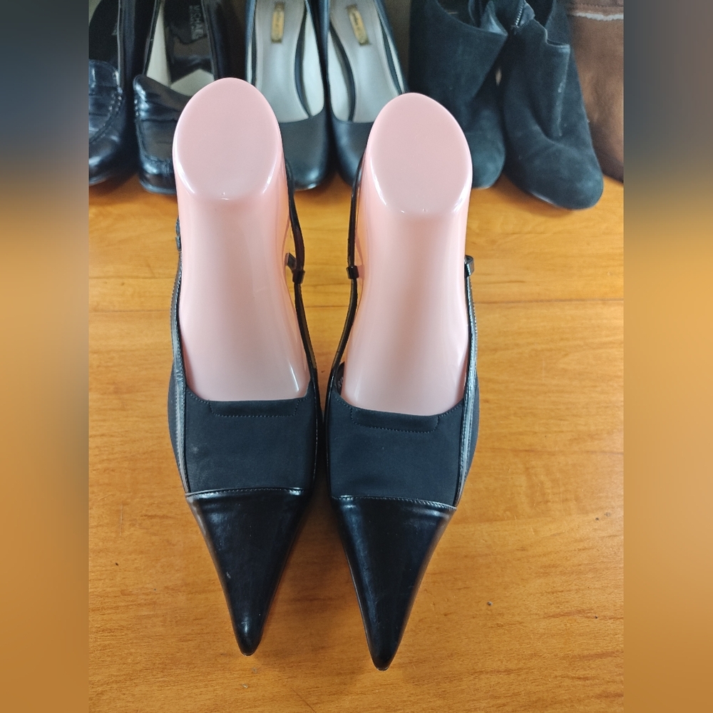 Couture Donald J. Pliner Black Stiletto  Slingback Suede & Leather Heels Sz 10.5